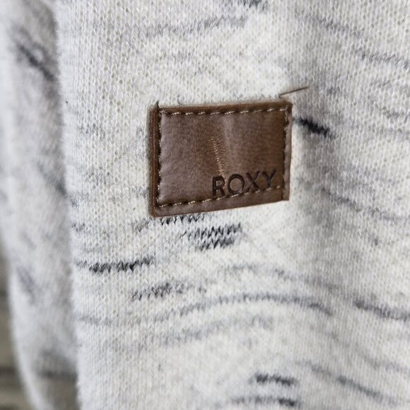 Roxy Size Medium Cream Black Hoodie Kangaroo Pocket Long Sleeve Wrap Back - Picture 8 of 16